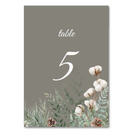 Tarjeta de número de mesa de vegetación nevada