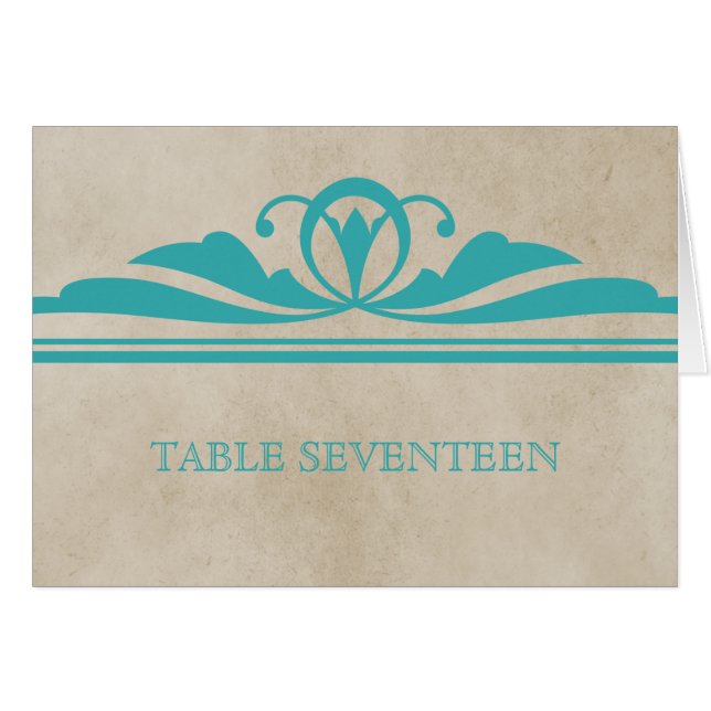 Tarjeta de número de mesa decorativa verde azulada (Anverso (Horizontal))