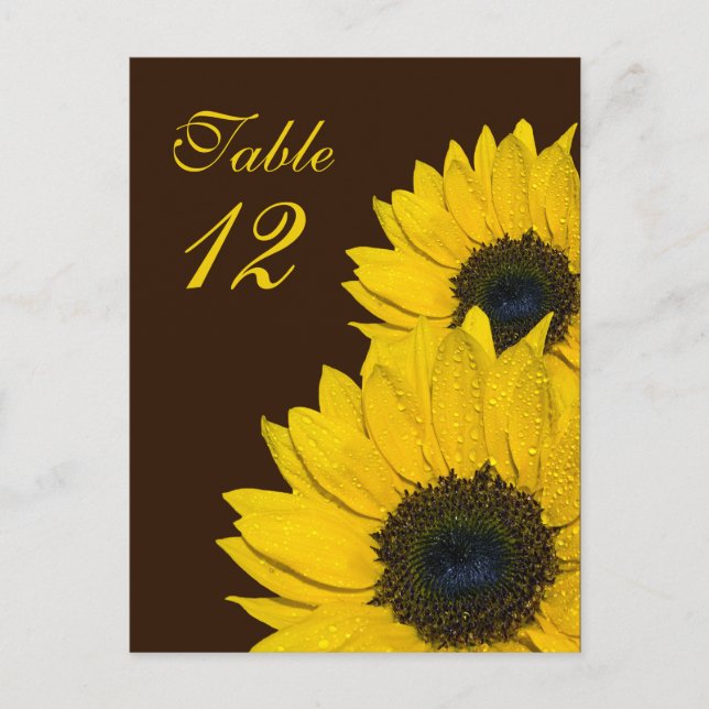 Tarjeta de número de mesa del Boda amarillo marrón (Anverso)