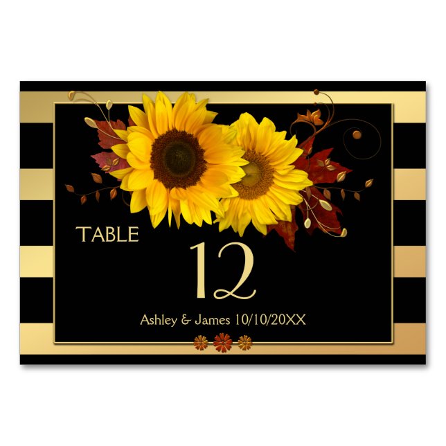 Tarjeta de número de mesa del Boda con rayas de or (Anverso)