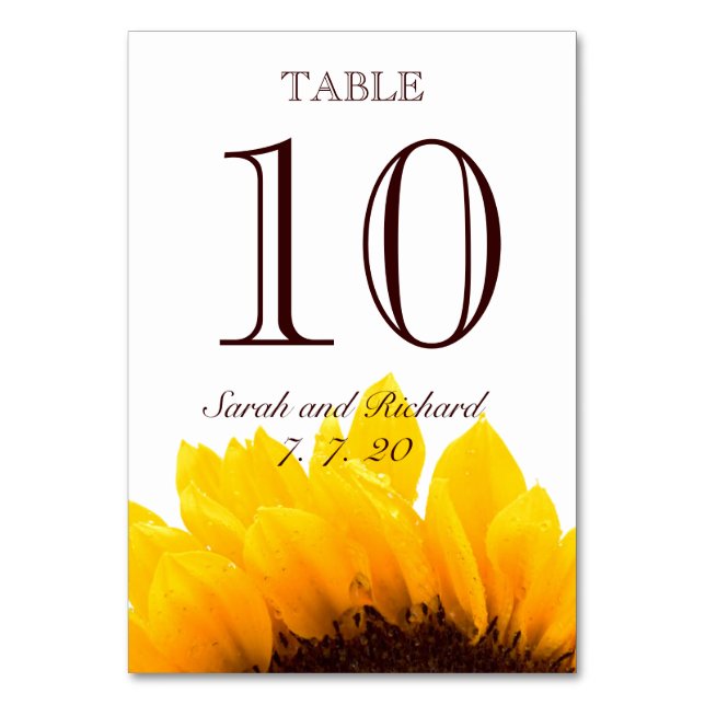 Tarjeta de número de mesa del Boda de girasol marr (Anverso)