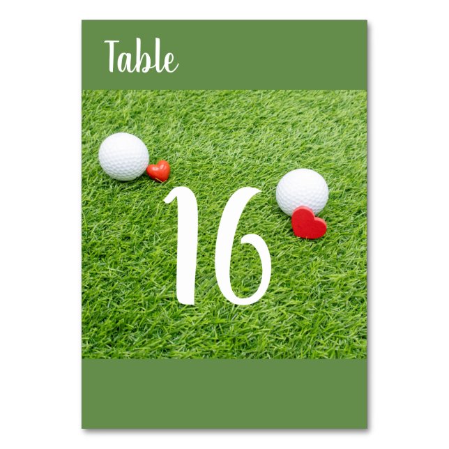 Tarjeta de número de mesa del Boda de golf con bol (Anverso)