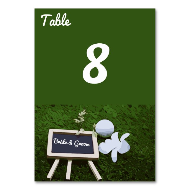 Tarjeta de número de mesa del Boda de golf con bol (Anverso)