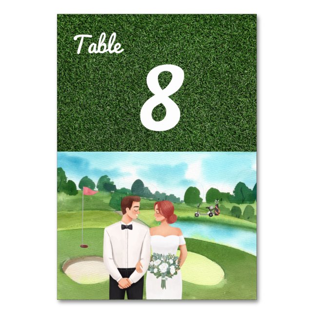 Tarjeta de número de mesa del Boda de golf con bol (Anverso)