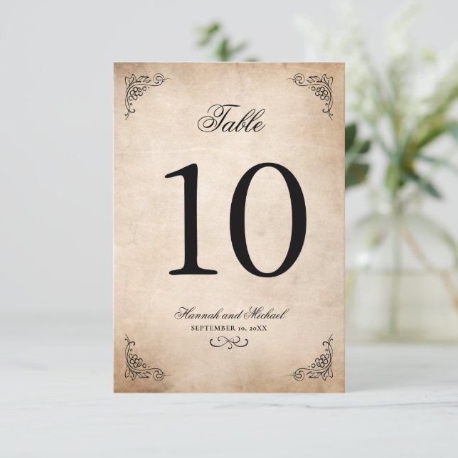 Tarjeta de número de mesa del Boda de pergamino el (Anverso de pie)
