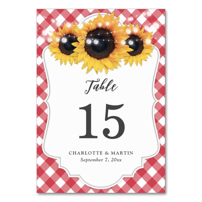 Tarjeta de número de mesa del Boda Girasol Red Gin (Anverso)