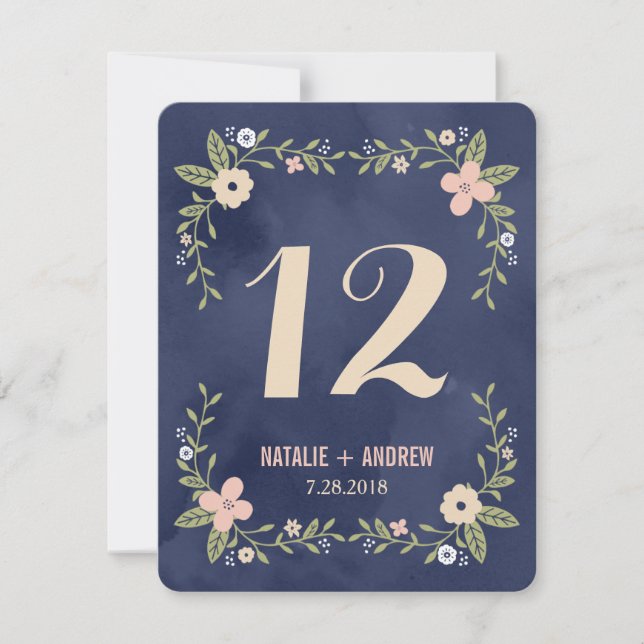 Tarjeta de número de mesa doble cara Floral Beauty (Anverso)