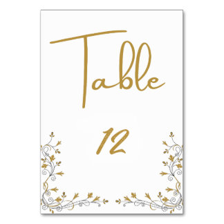 Tarjeta de número de mesa dorada botánica elegante