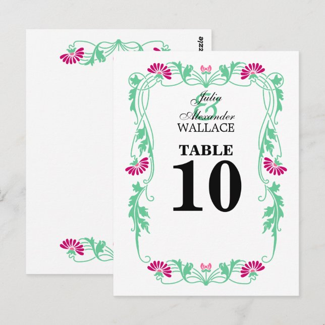 Tarjeta de número de mesa Elegant Leaf Florals & S (Anverso / Reverso)