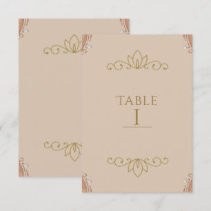 Tarjeta de número de mesa elegante chic rosa y dor