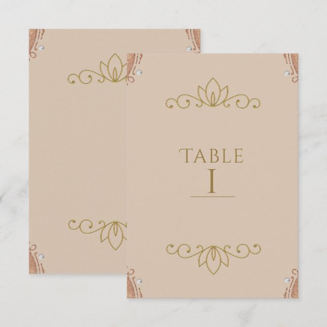 Tarjeta de número de mesa elegante chic rosa y dor (Anverso / Reverso)