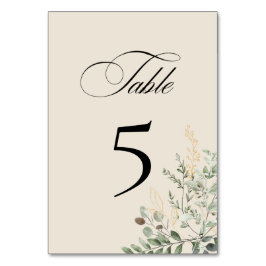 Tarjeta de número de mesa elegante de eucalipto