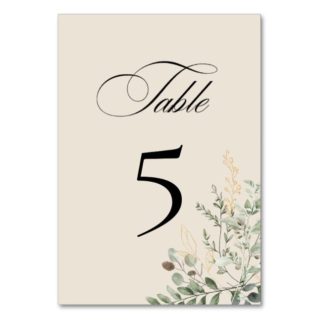 Tarjeta de número de mesa elegante de eucalipto (Anverso)