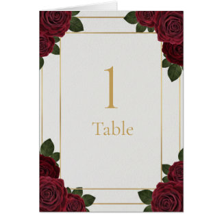 Tarjeta de número de mesa elegante de rosa burgund