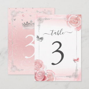 Tarjeta de número de mesa elegante de rosas rosada