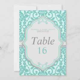 Tarjeta de número de mesa elegante menta y gris