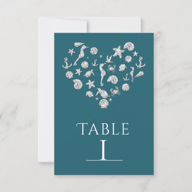 Tarjeta de número de mesa elegante para el corazón (Anverso)