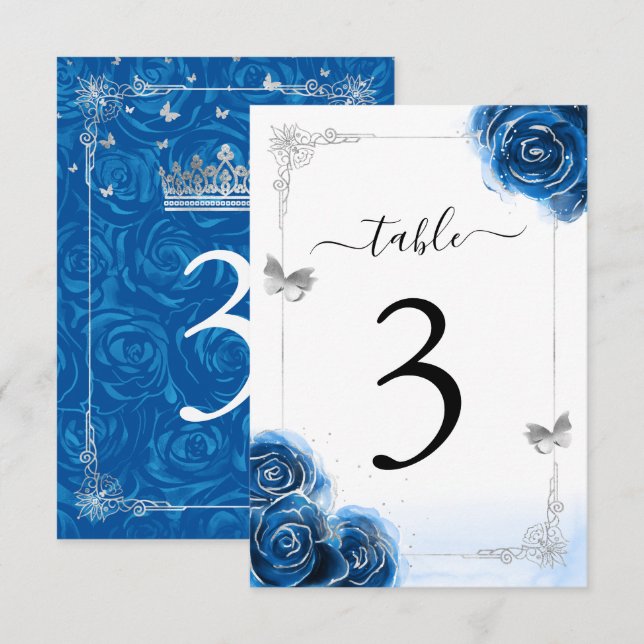 Tarjeta de número de mesa elegante para Rosas Roya (Anverso / Reverso)