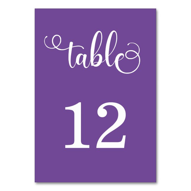 Tarjeta de número de mesa elegante púrpura (Anverso)