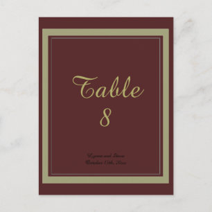 Tarjeta de número de mesa en burgundy y dorado