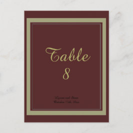 Tarjeta de número de mesa en burgundy y dorado