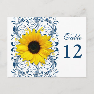 Tarjeta de número de mesa floral blanca azul de la