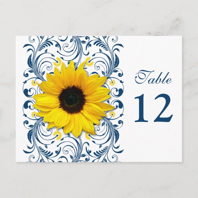 Tarjeta de número de mesa floral blanca azul de la (Anverso)