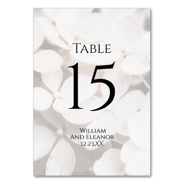 Tarjeta de número de mesa floral blanca minimalist (Anverso)