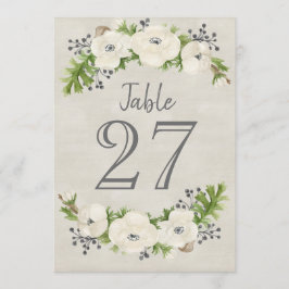 Tarjeta de número de mesa floral de acuarela Anémo