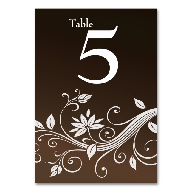 Tarjeta de número de mesa floral de chocolate blan (Reverso)