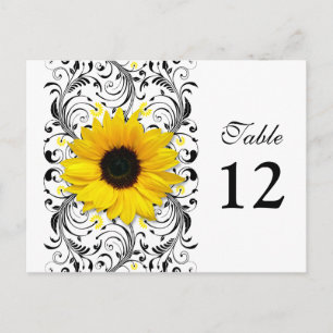 Tarjeta de número de mesa floral de girasol blanco