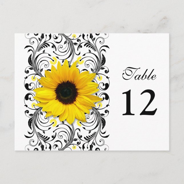 Tarjeta de número de mesa floral de girasol blanco (Anverso)