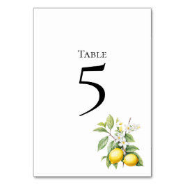 Tarjeta de número de mesa floral de limones