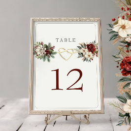 Tarjeta de número de mesa floral de Navidad