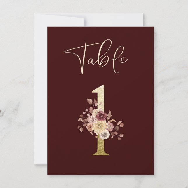 Tarjeta de número de mesa floral de otoño para bod (Anverso)