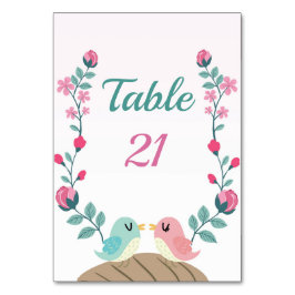 tarjeta de número de mesa floral de pájaros de amo