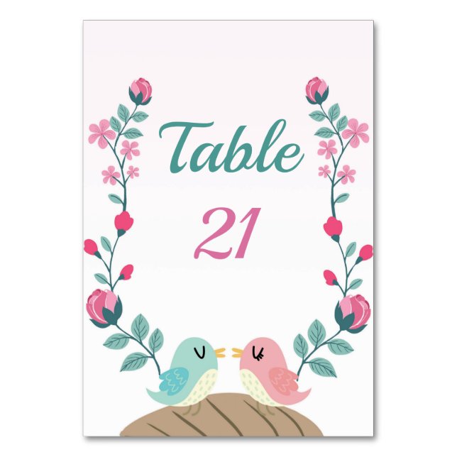 tarjeta de número de mesa floral de pájaros enamor (Anverso)