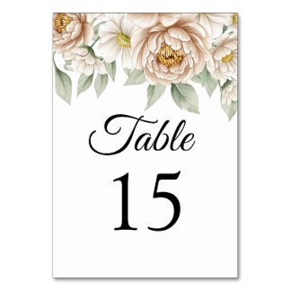 Tarjeta de Número de Mesa Floral de Peonía con Cre