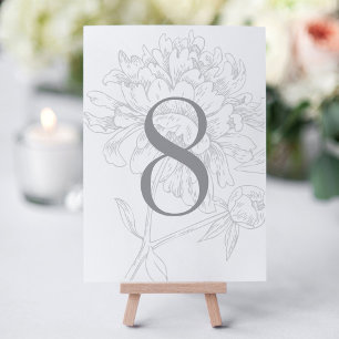 Tarjeta de número de mesa floral de peonía gris el