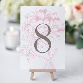 Tarjeta de número de mesa floral de peonía rosa el