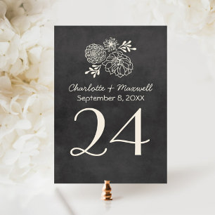 Tarjeta de número de mesa floral de pizarra vintag