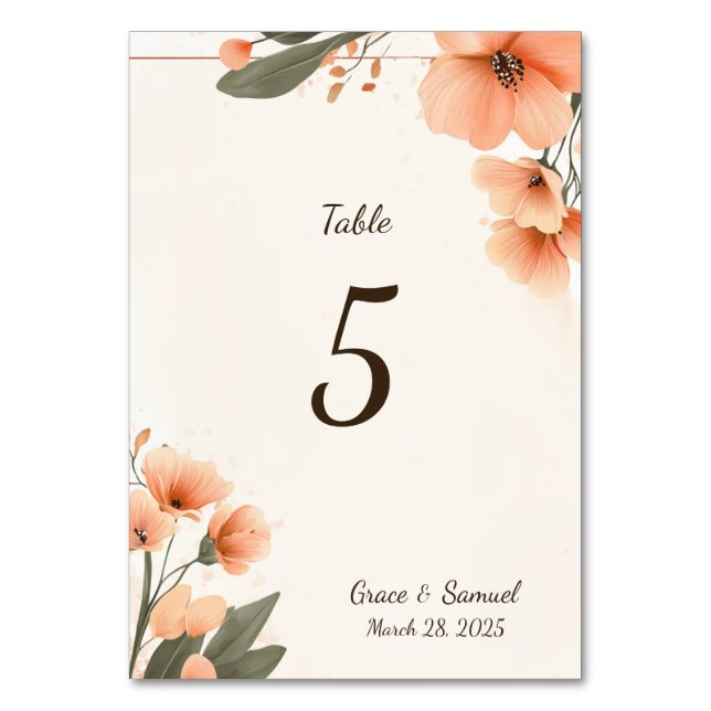 Tarjeta de número de mesa floral de Terracotta (Anverso)