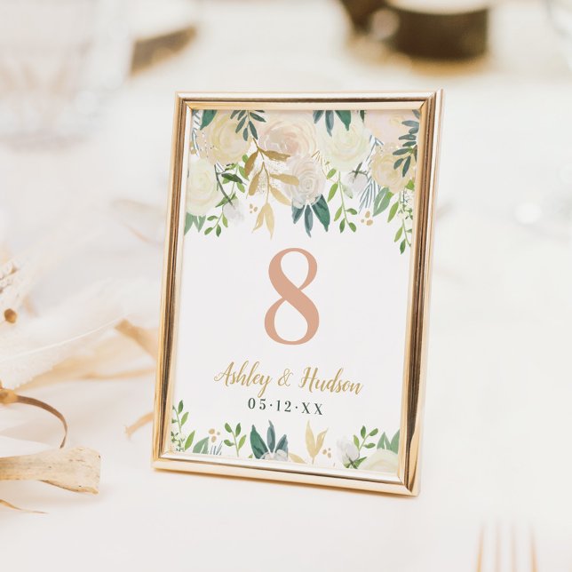 Tarjeta de número de mesa floral dorada rosada (Subido por el creador)