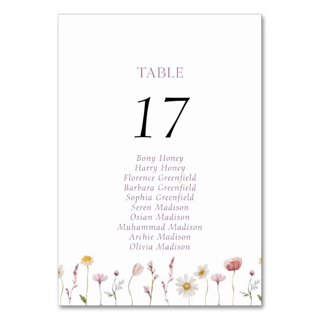 Tarjeta de número de mesa floral elegante (Anverso)