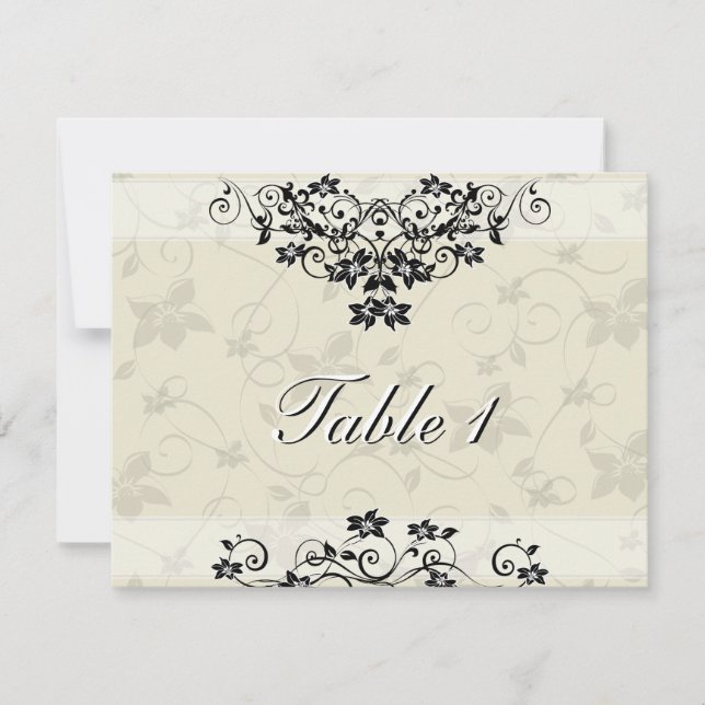 Tarjeta de número de mesa - Floral en blanco y neg (Anverso)