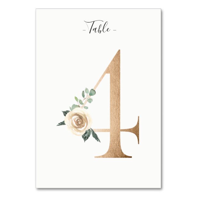 Tarjeta de número de mesa floral Golden 4 (Anverso)