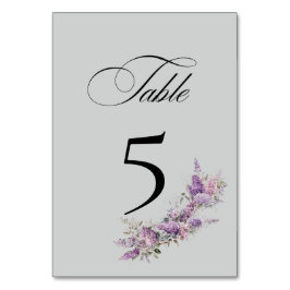 Tarjeta de número de mesa floral lila