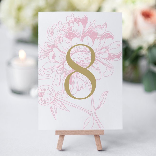 Tarjeta de número de mesa floral Peonía de oro ros (Subido por el creador)