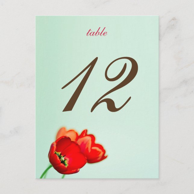 Tarjeta de número de mesa floral roja de tulipán d (Anverso)