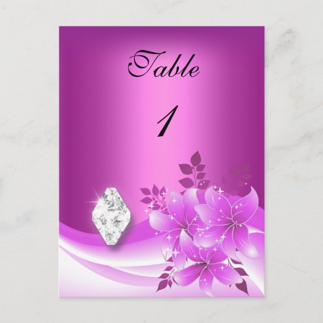 Tarjeta de número de mesa floral rosa diamante joy (Anverso)